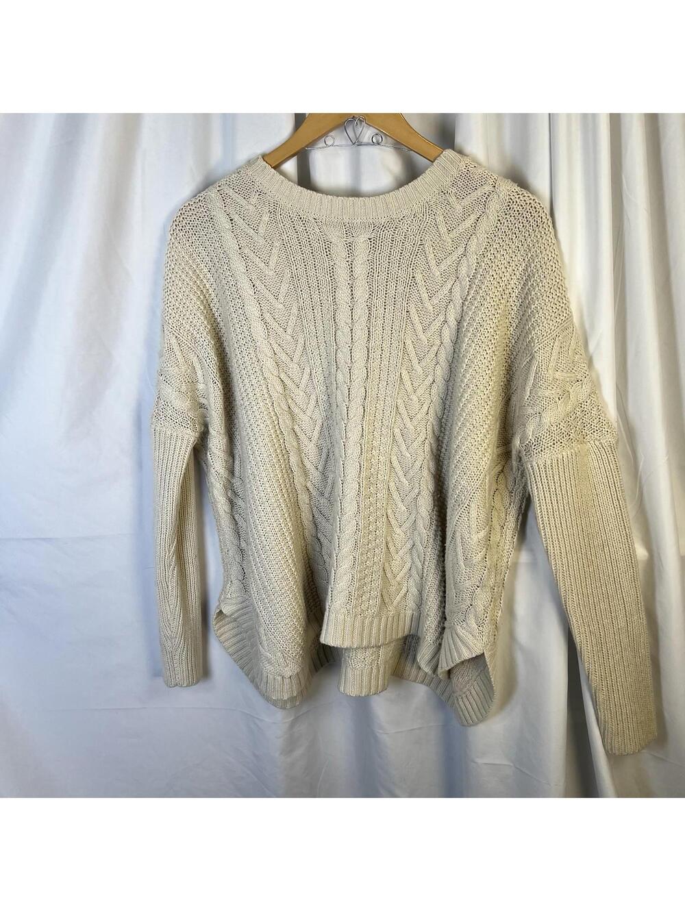 JOSEPH A WOMENS Ivory Cable Knit Sweater Fisherman M Oversized Classic
